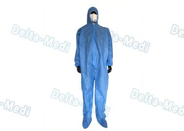 두건이 있는 파란 처분할 수 있는 작업복, Sms 메마른 처분할 수 있는 화학 작업복